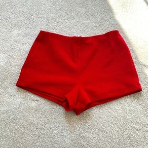 Lined red zip back dress shorts